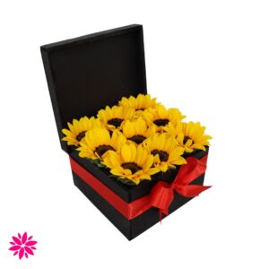 Caja con 9 girasoles mini